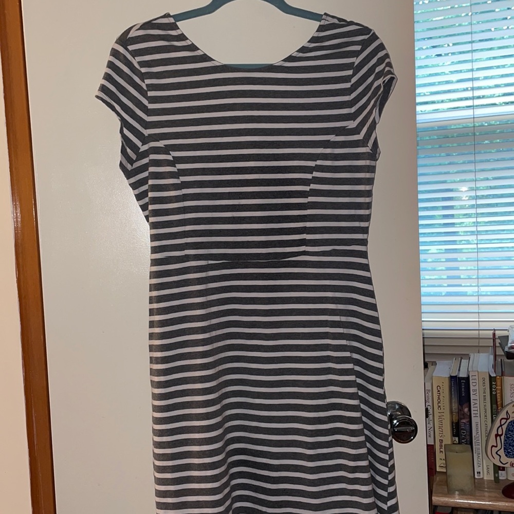 Gray and cream striped dress